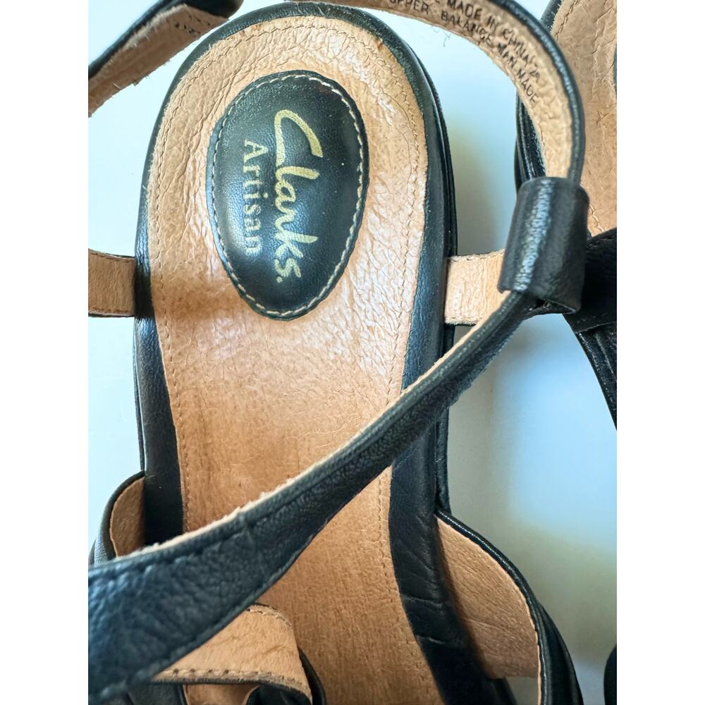 Clarks Artisan Black Strappy Leather Sandals Women's 8.5 W - Picture 9 of 10